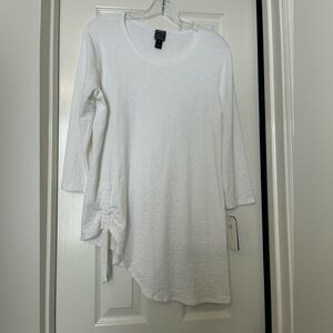 Clara Sunwoo White Asymmetrical Tunic Top, 3/4 “ sleeves.